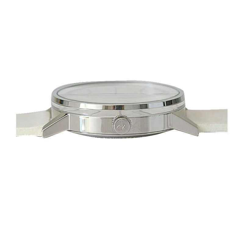 Shop Authentic Calvin Klein Post Minimal Silver Dial White Leather Strap Watch for Men - K7621126 - Luxxuri