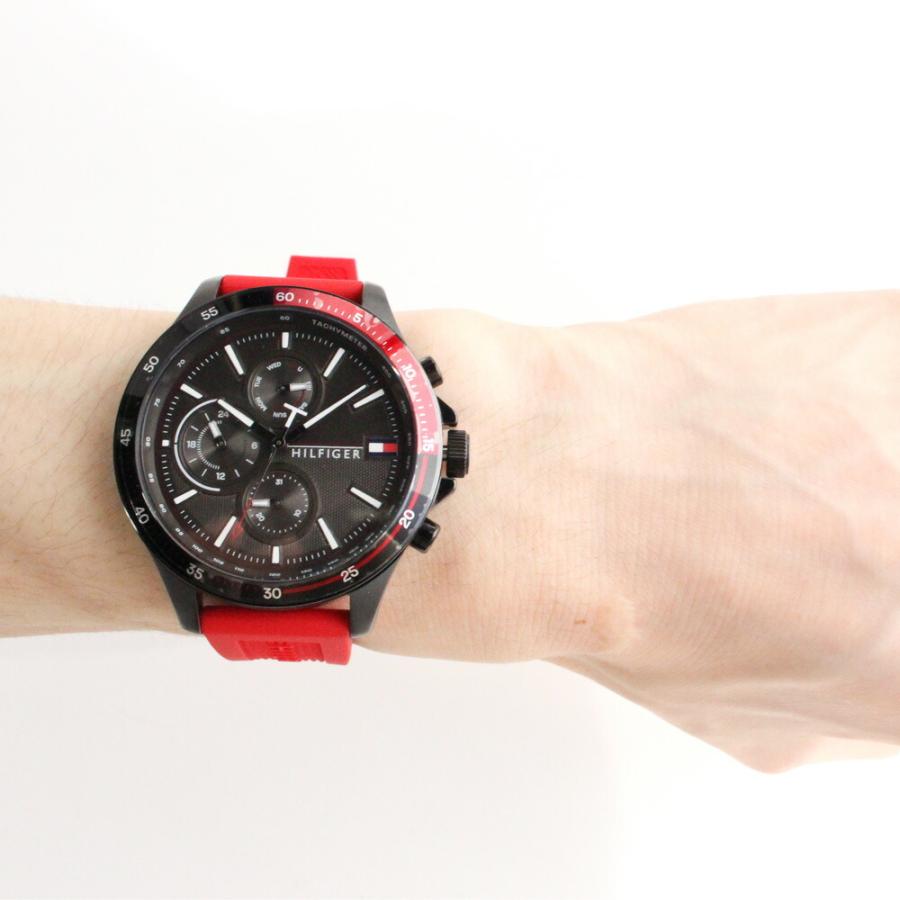 Tommy Hilfiger Multifunction Quartz Black Dial Red Rubber Strap Watch for Men - 1791722