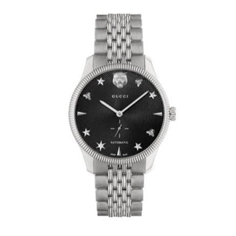 Shop Authentic Gucci G Timeless Automatic Black Dial Silver Steel Strap Watch For Men - YA126353 - Luxxuri