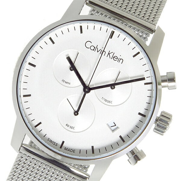 Shop Authentic Calvin Klein City Chronograph White Dial Silver Mesh Bracelet Watch for Men - K2G27126 - Luxxuri