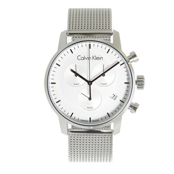 Shop Authentic Calvin Klein City Chronograph White Dial Silver Mesh Bracelet Watch for Men - K2G27126 - Luxxuri