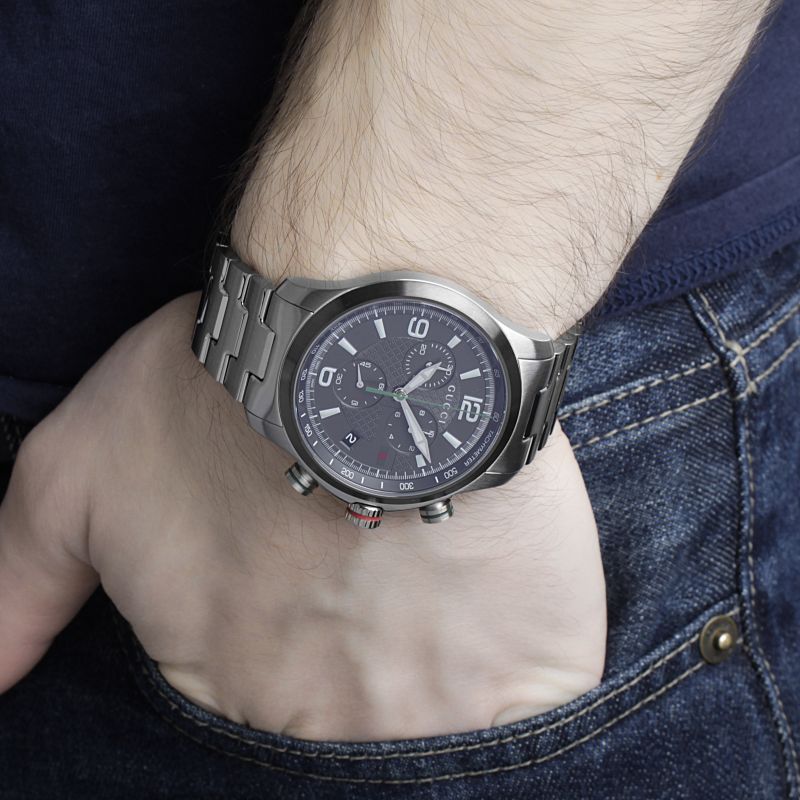 Shop Authentic Gucci G Timeless Chronograph Grey Dial Silver Steel Strap Watch For Men - YA126238 - Luxxuri