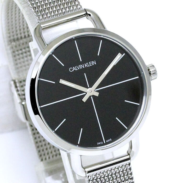 Shop Authentic Calvin Klein Even Black Dial Silver Mesh Bracelet Watch for Women - K7B23121 - Luxxuri