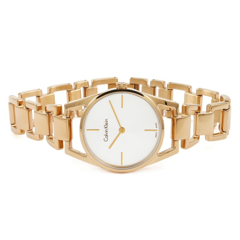 Shop Authentic Calvin Klein Dainty White Dial Rose Gold Steel Strap Watch for Women - K7L23646 - Luxxuri