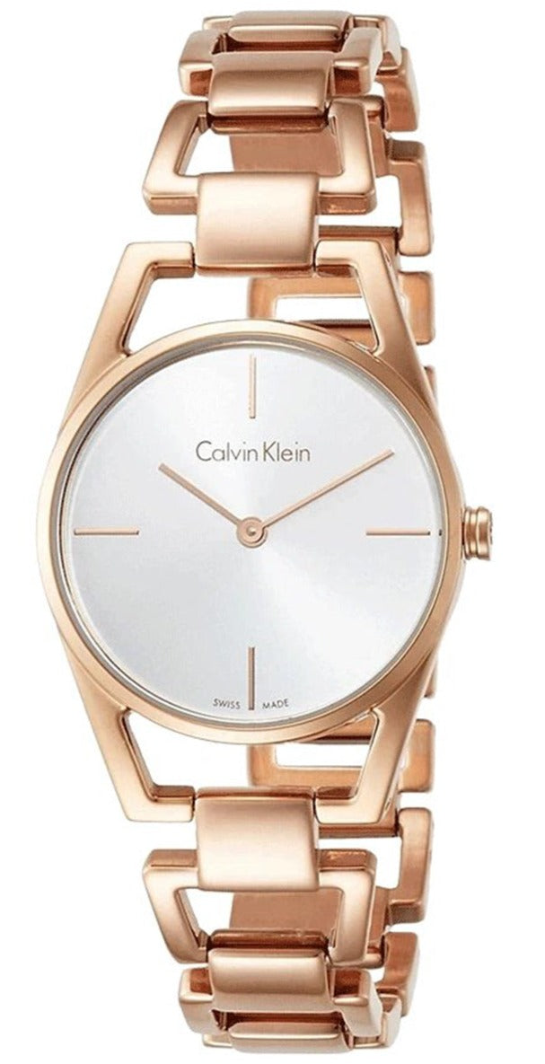 Shop Authentic Calvin Klein Dainty White Dial Rose Gold Steel Strap Watch for Women - K7L23646 - Luxxuri
