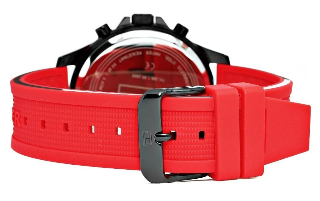 Tommy Hilfiger Multifunction Quartz Black Dial Red Rubber Strap Watch for Men - 1791722
