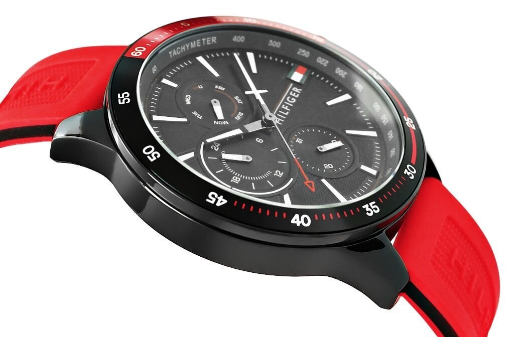 Tommy Hilfiger Multifunction Quartz Black Dial Red Rubber Strap Watch for Men - 1791722