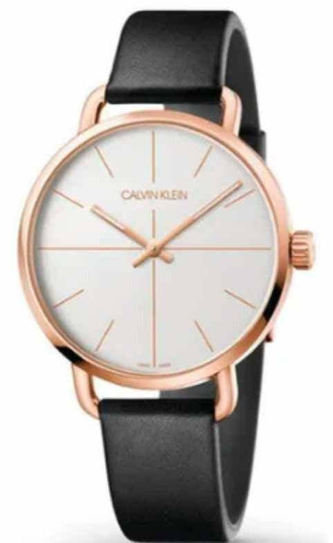 Shop Authentic Calvin Klein Even White Dial Black Leather Strap Watch for Women - K7B216C6 - Luxxuri