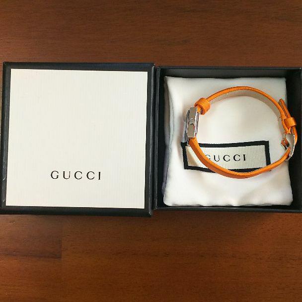 Shop Authentic Gucci G-Frame Square Mother of Pearl Orange Dial Orange Leather Strap Watch For Women - YA128532 - Luxxuri
