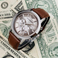 Shop Authentic Emporio Armani Classic Chronograph Silver Dial Brown Leather Strap Watch For Men - AR2471 - Luxxuri