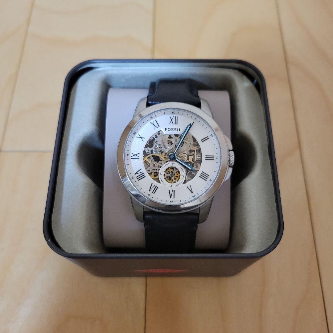 Fossil Grant Skeleton White Dial Black Leather Strap Watch for Men - ME3053
