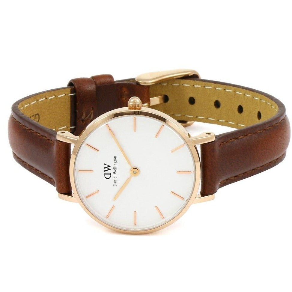 Shop Authentic Daniel Wellington Classic Petite St Mawes White Dial Brown Leather Strap Watch For Women - DW00100231 - Luxxuri