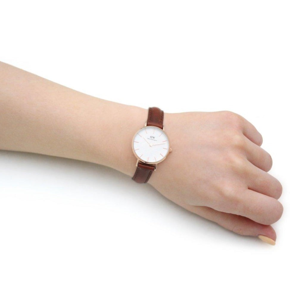 Shop Authentic Daniel Wellington Classic Petite St Mawes White Dial Brown Leather Strap Watch For Women - DW00100231 - Luxxuri