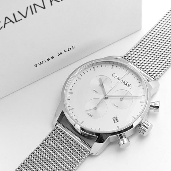 Shop Authentic Calvin Klein City Chronograph White Dial Silver Mesh Bracelet Watch for Men - K2G27126 - Luxxuri