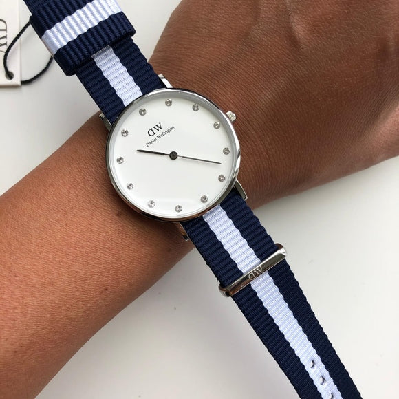 Shop Authentic Daniel Wellington Classy Glasgow White Dial Two Tone Nylon Strap Watch For Women - DW00100082 - Luxxuri