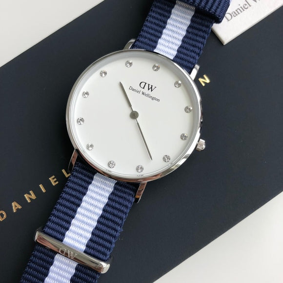 Shop Authentic Daniel Wellington Classy Glasgow White Dial Two Tone Nylon Strap Watch For Women - DW00100082 - Luxxuri