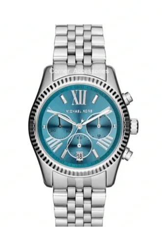 Michael Kors Lexington Chronograph Blue Dial Silver Steel Strap Watch For Women - MK5887