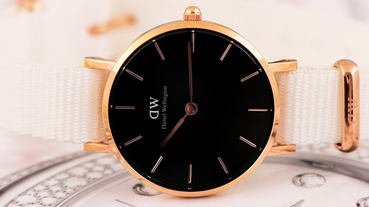Shop Authentic Daniel Wellington Classic Petite Dover Black Dial White NATO Strap Watch For Women - DW001000314 - Luxxuri