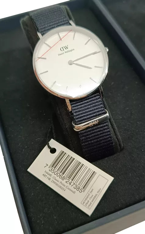Shop Authentic Daniel Wellington Classic Petite Cornwall White Dial Black NATO Strap Watch For Women - DW00100254 - Luxxuri