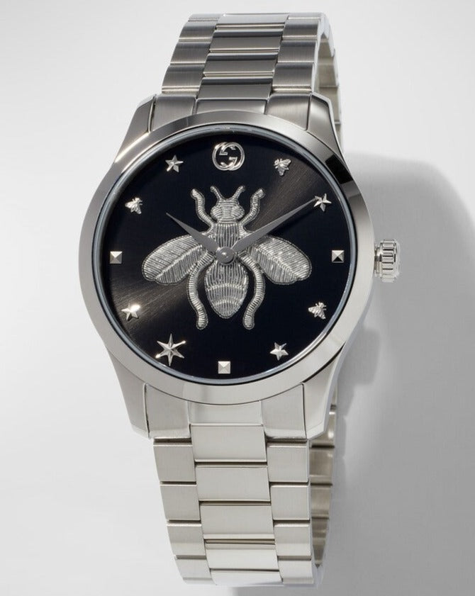 Shop Authentic Gucci G Timeless Quartz Black Dial Silver Steel Strap Watch For Women - YA1264136 - Luxxuri