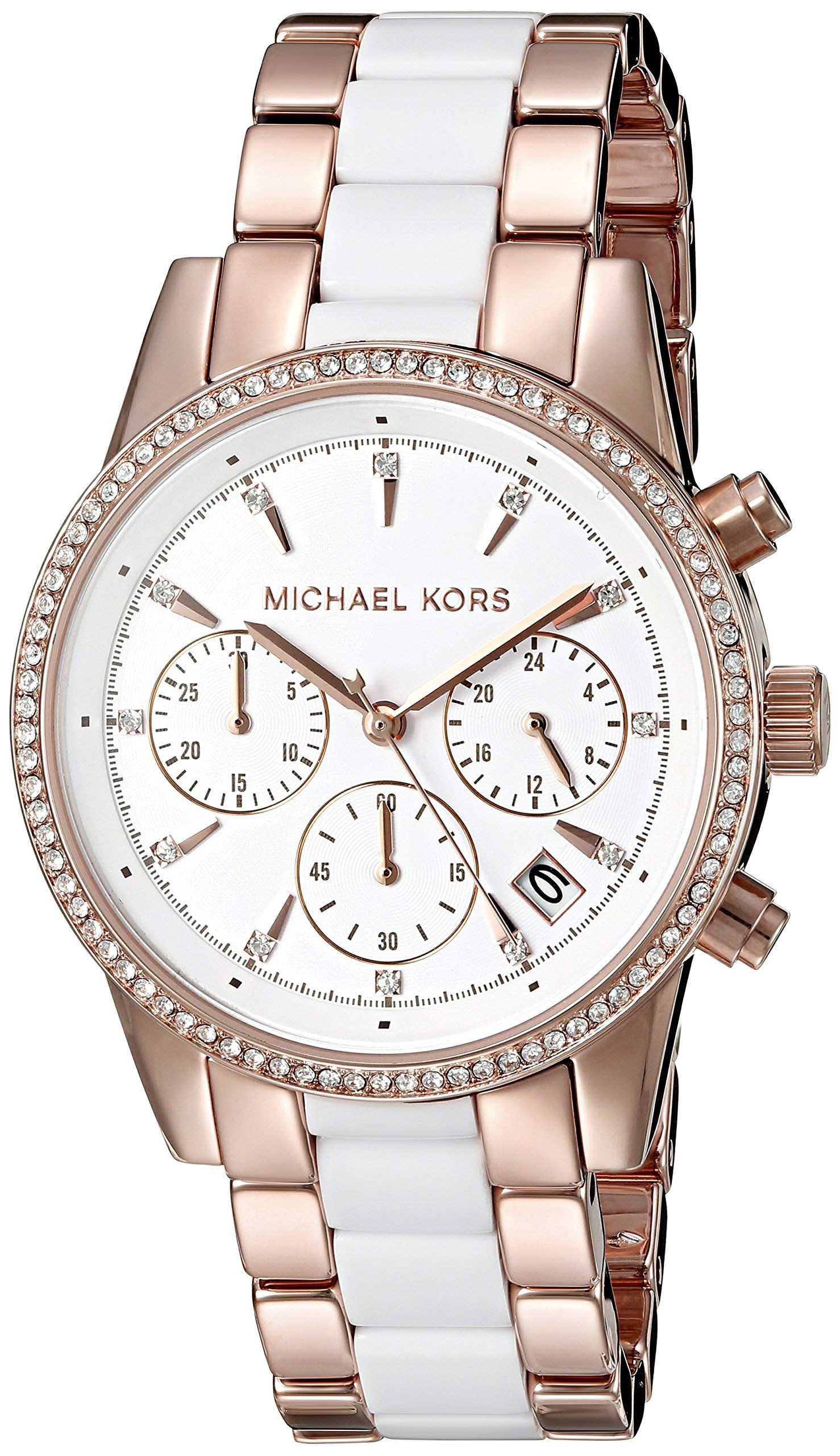 Michael Kors Ritz White Dial Two Tone Steel Strap Watch for Women - MK6324