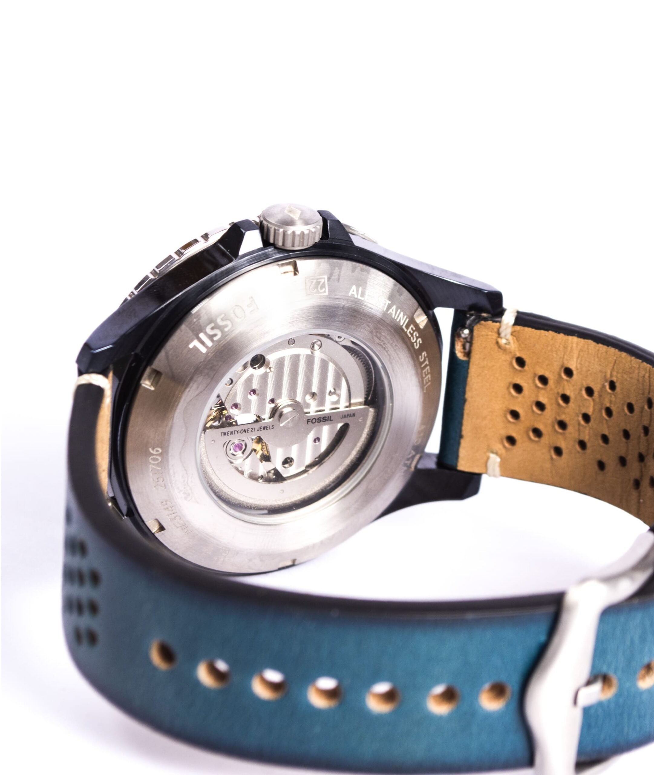 Fossil Crewmaster Sports Automatic Blue Dial Blue Leather Strap Watch for Men - ME3149