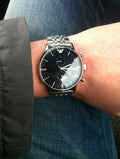 Shop Authentic Emporio Armani Gianni Chronograph Black Dial Silver Steel Strap Watch For Men - AR80009 - Luxxuri