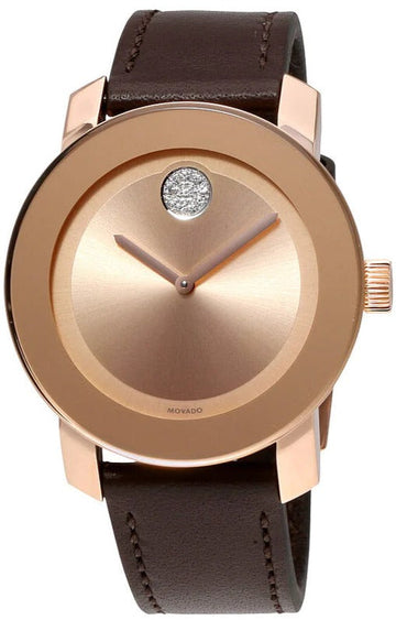 Shop Authentic Movado Bold Rose Gold Dial Brown Leather Strap Watch for Men - 3600395 - Luxxuri