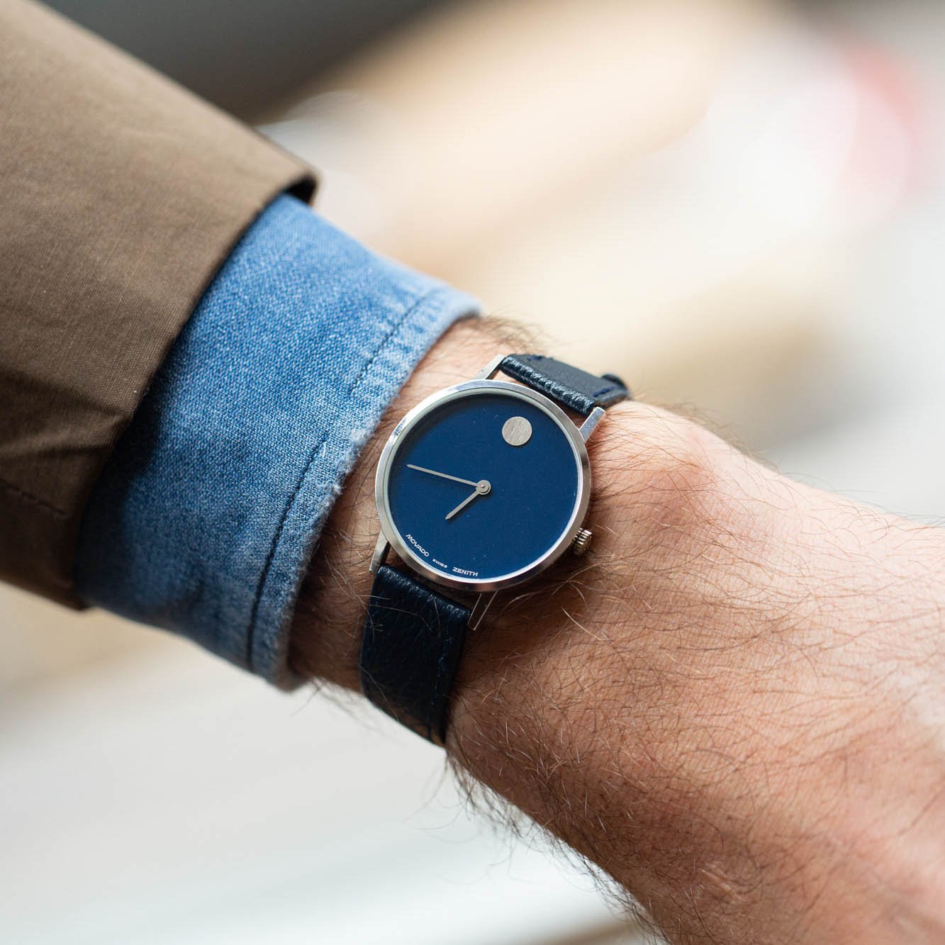 Shop Authentic Movado Museum Classic Blue Dial Black Leather Strap Watch for Men - 0607197 - Luxxuri