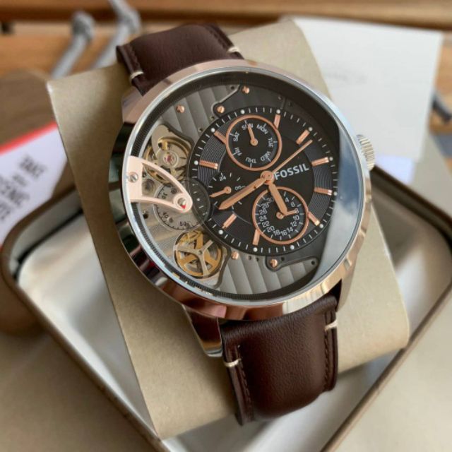Fossil Townsman Automatic Black Dial Brown Leather Strap Watch for Men - ME1163