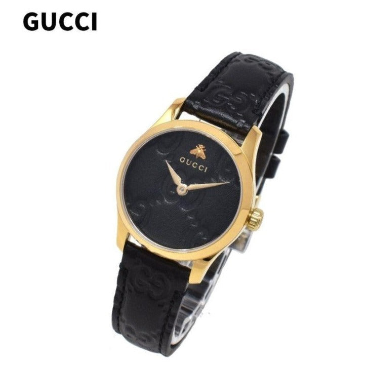 Shop Authentic Gucci G Timeless Quartz Black Dial Black Leather Strap Watch For Women - YA126581A - Luxxuri