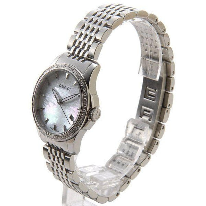 Shop Authentic Gucci G Timeless Diamonds Mother of Pearl Dial Silver Steel Strap Watch For Women - YA126506 - Luxxuri