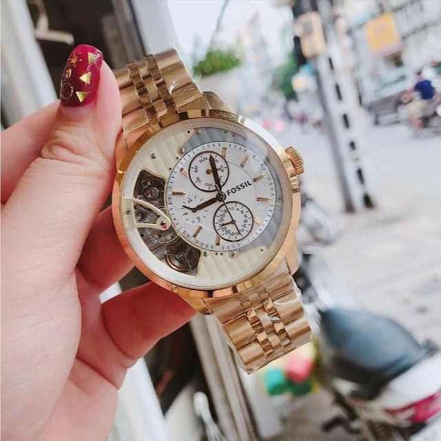 Fossil Townsman Chronograph Skeleton Gold Dial Gold Steel Strap Watch for Men - ME1137