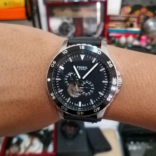 Shop Authentic Fossil Crewmaster Sports Automatic Black Dial Black Leather Strap Watch for Men - ME3148 - Luxxuri