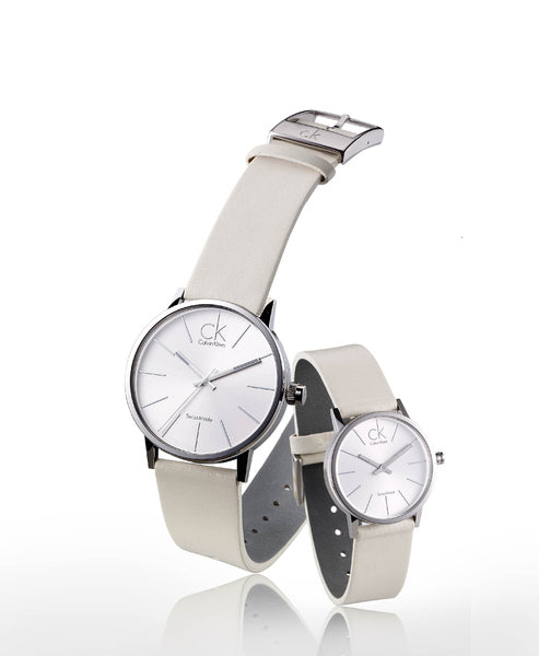 Shop Authentic Calvin Klein Post Minimal Silver Dial White Leather Strap Watch for Men - K7621126 - Luxxuri