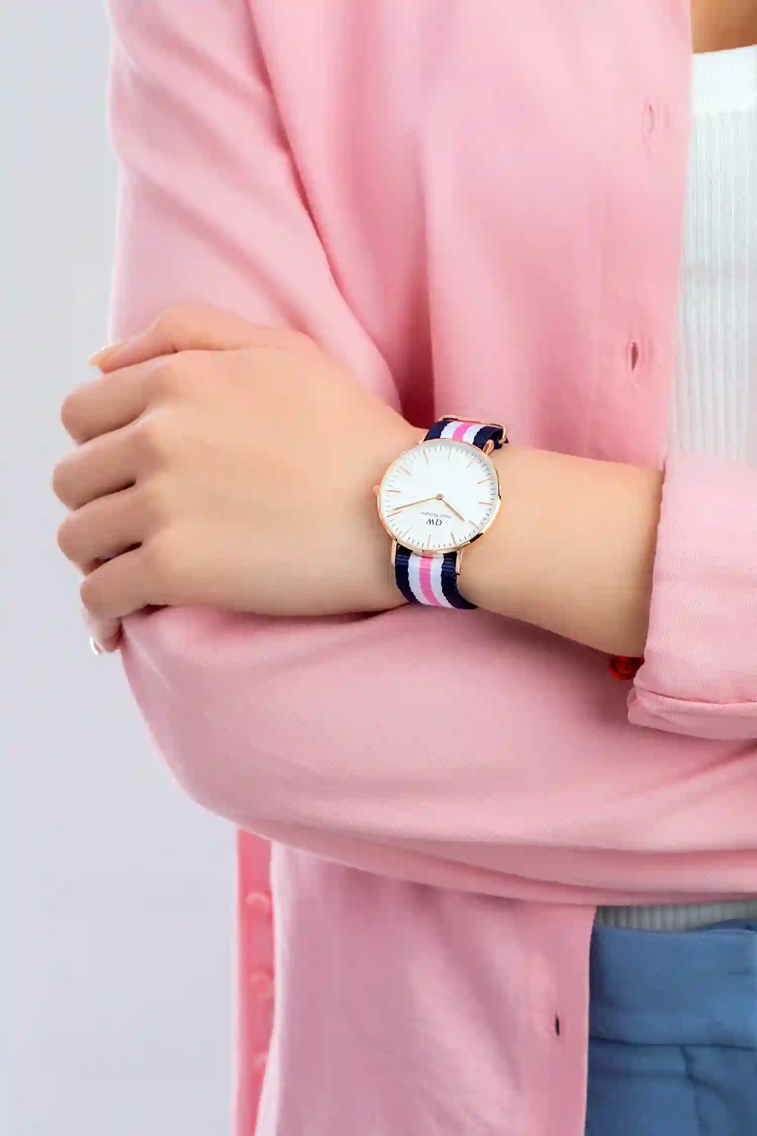 Shop Authentic Daniel Wellington Classic South Hampton White Dial Two Tone Nylon Strap Watch For Women - DW00100034 - Luxxuri
