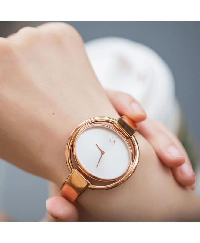 Shop Authentic Calvin Klein Impetuos Silver Dial Rose Gold Steel Strap Watch for Women - K4F2N616 - Luxxuri