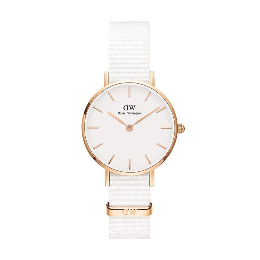 Shop Authentic Daniel Wellington Petite Dover Quartz White Dial White NATO Strap Watch For Women - DW001000313 - Luxxuri