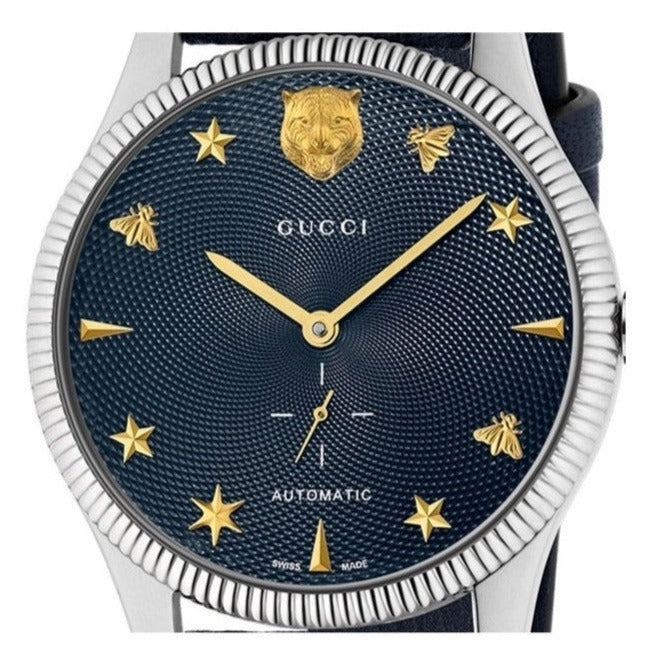Shop Authentic Gucci G Timeless Automatic Blue Dial Black Leather Strap Watch For Men - YA126347 - Luxxuri
