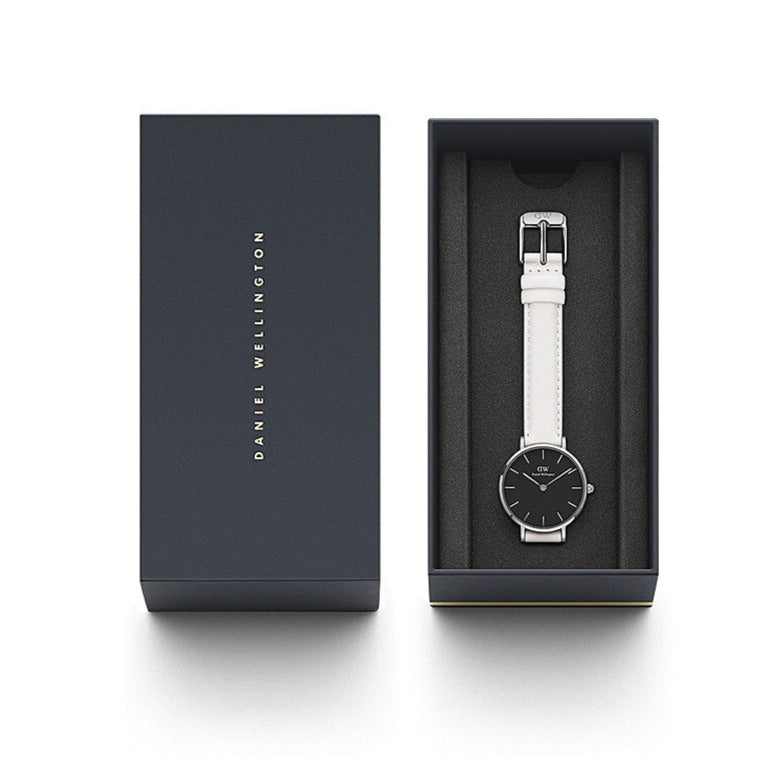 Shop Authentic Daniel Wellington Classic Petite Bondi Black Dial White Leather Strap Watch for Women - DW00100286 - Luxxuri