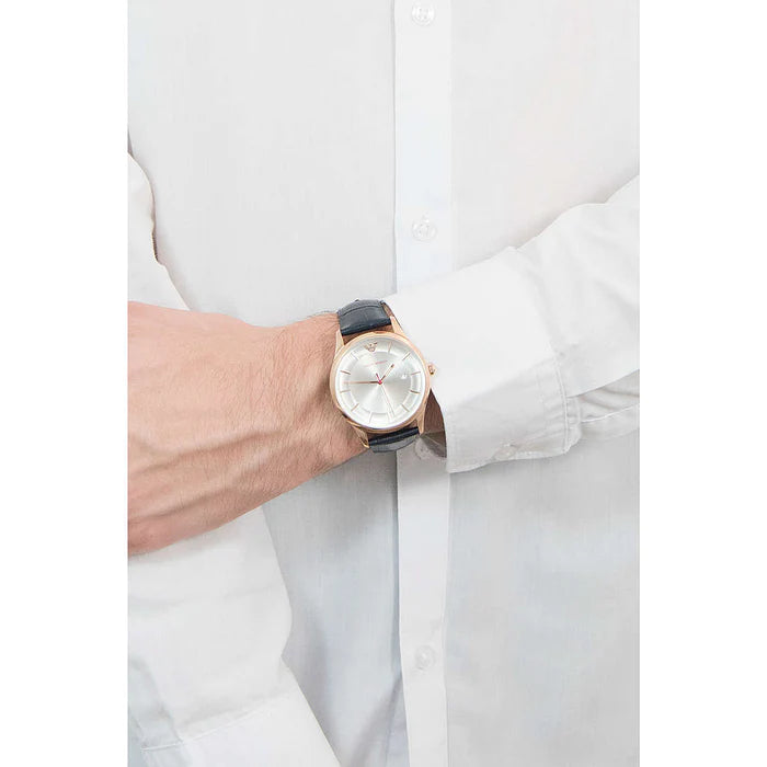 Shop Authentic Emporio Armani Classic Silver Dial Blue Leather Strap Watch For Men - AR11131 - Luxxuri