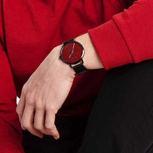 Shop Authentic Calvin Klein Even Maroon Dial Black Leather Strap Watch for Men - K7B214CP - Luxxuri