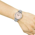 Shop Authentic Emporio Armani Gianni T Bar Pink Mother of Pearl Dial Silver Steel Strap Watch For Women - AR1779 - Luxxuri