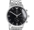 Shop Authentic Emporio Armani Gianni Chronograph Black Dial Silver Steel Strap Watch For Men - AR80009 - Luxxuri