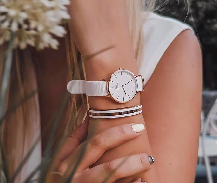 Shop Authentic Daniel Wellington Petite Dover Quartz White Dial White NATO Strap Watch For Women - DW001000313 - Luxxuri