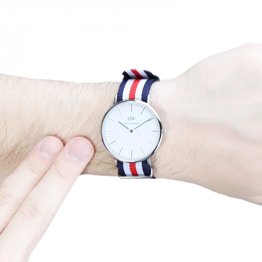 Shop Authentic Daniel Wellington Classic Canterbury White Dial Two Tone Nylon Strap Watch For Men - DW00100016 - Luxxuri