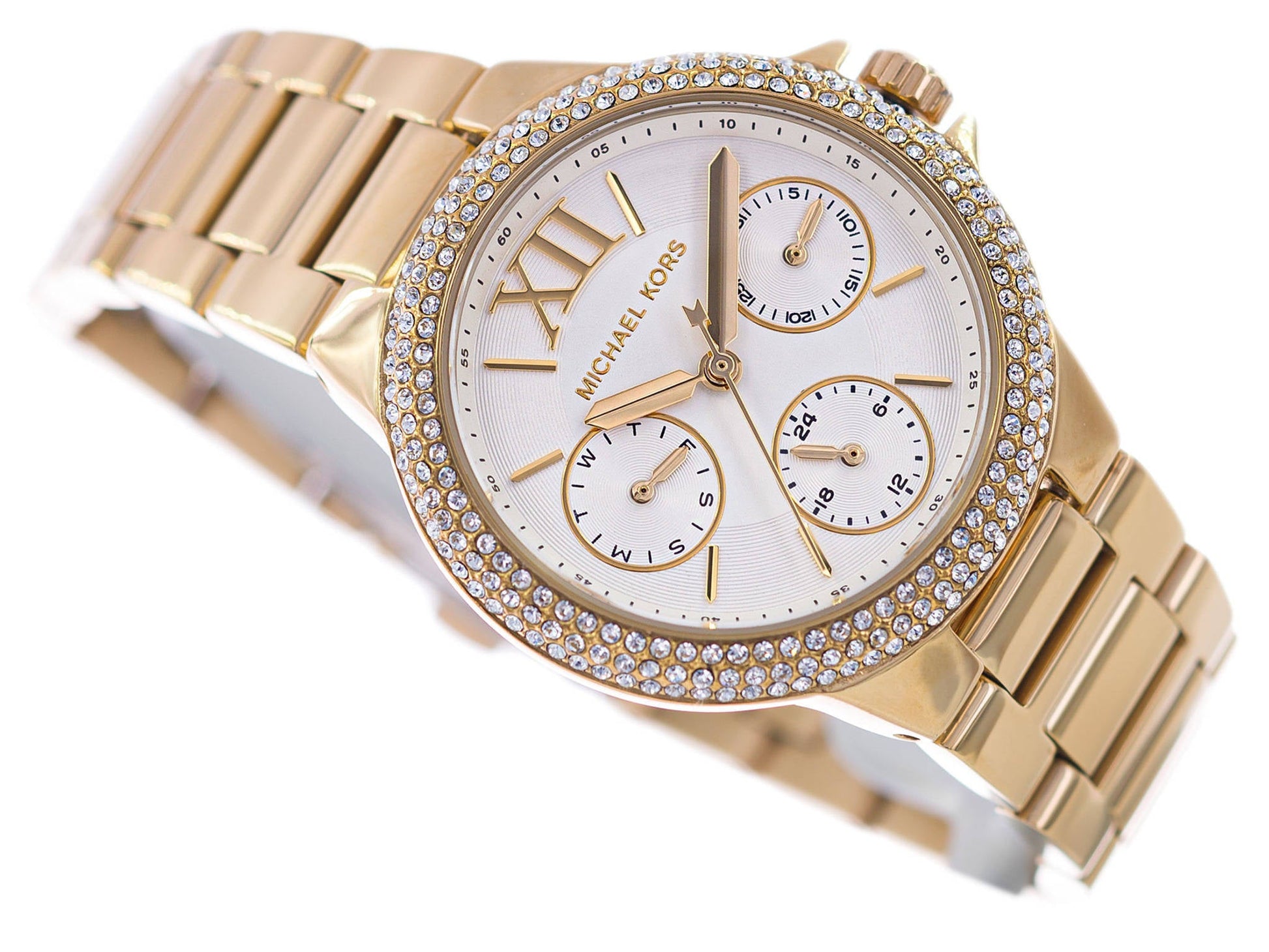 Shop Authentic Michael Kors Mini Camille Chronograph White Dial Rose Gold Steel Strap Watch For Women - MK6844 - Luxxuri