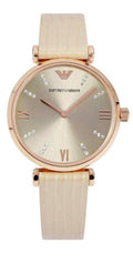 Shop Authentic Emporio Armani Gianni T Bar Gunmetal Dial Beige Leather Strap Watch For Women - AR1681 - Luxxuri