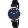 Shop Authentic Emporio Armani Gianni T Bar Analog Blue Dial Black Leather Strap Watch For Women - AR1989 - Luxxuri