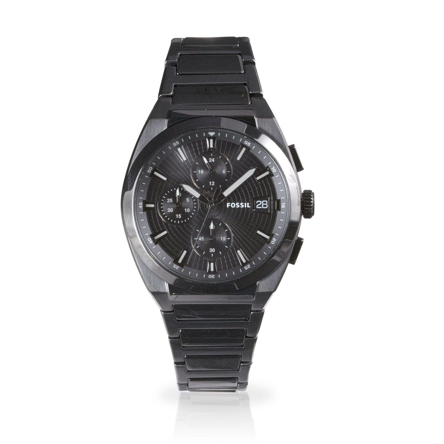 Fossil Everett Chronograph Black Dial Black Steel Strap Watch for Men - FS5797